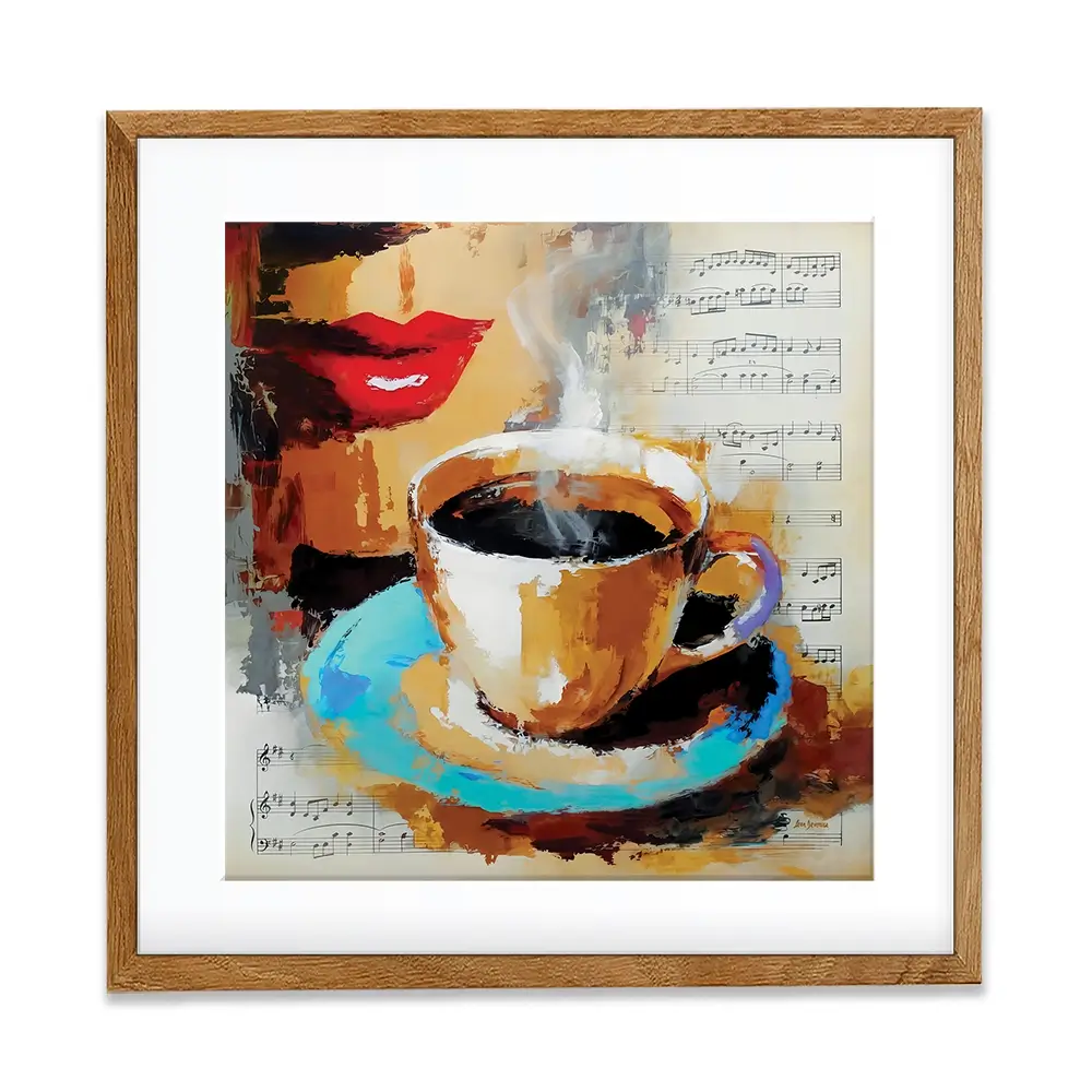 Coffee Cup And Musical Notes Square Framed Art Print Coffee Cup And Musical Notes Square Framed Art Print wall art product Leon Devenice