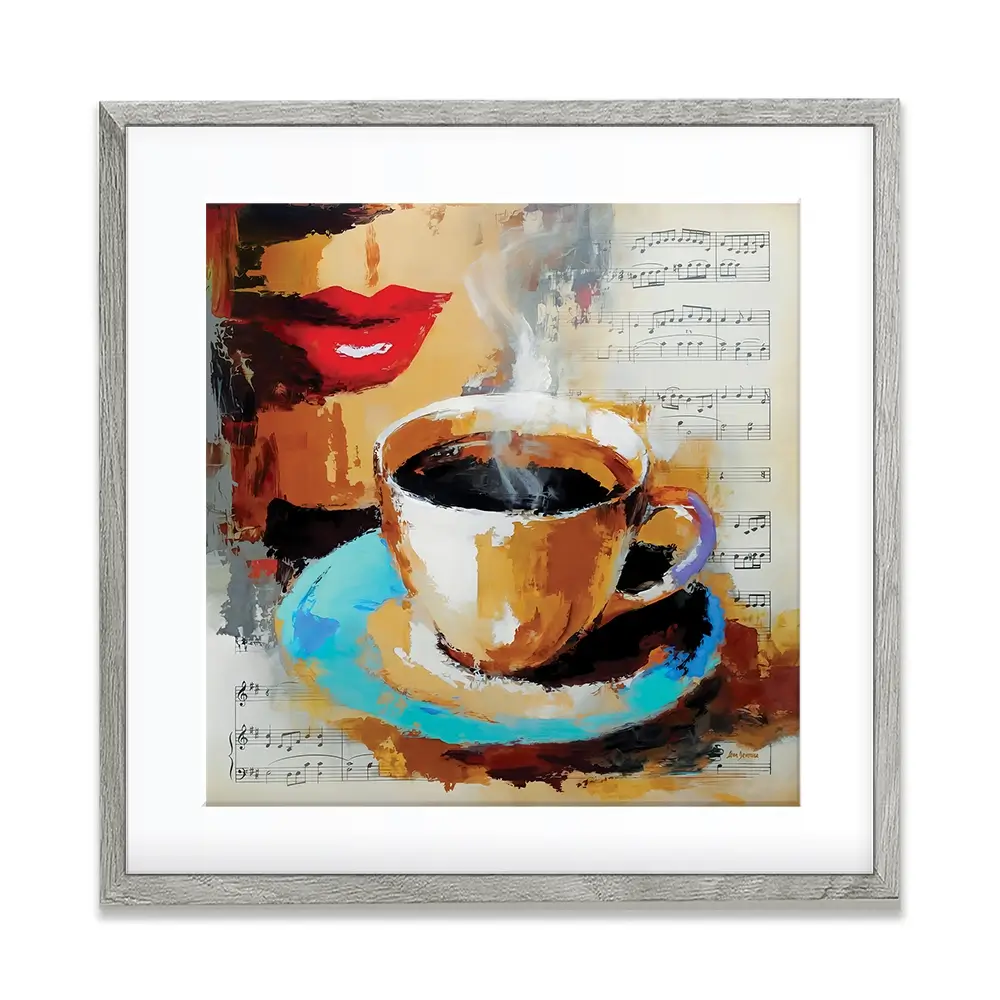Coffee Cup And Musical Notes Square Framed Art Print Coffee Cup And Musical Notes Square Framed Art Print wall art product Leon Devenice