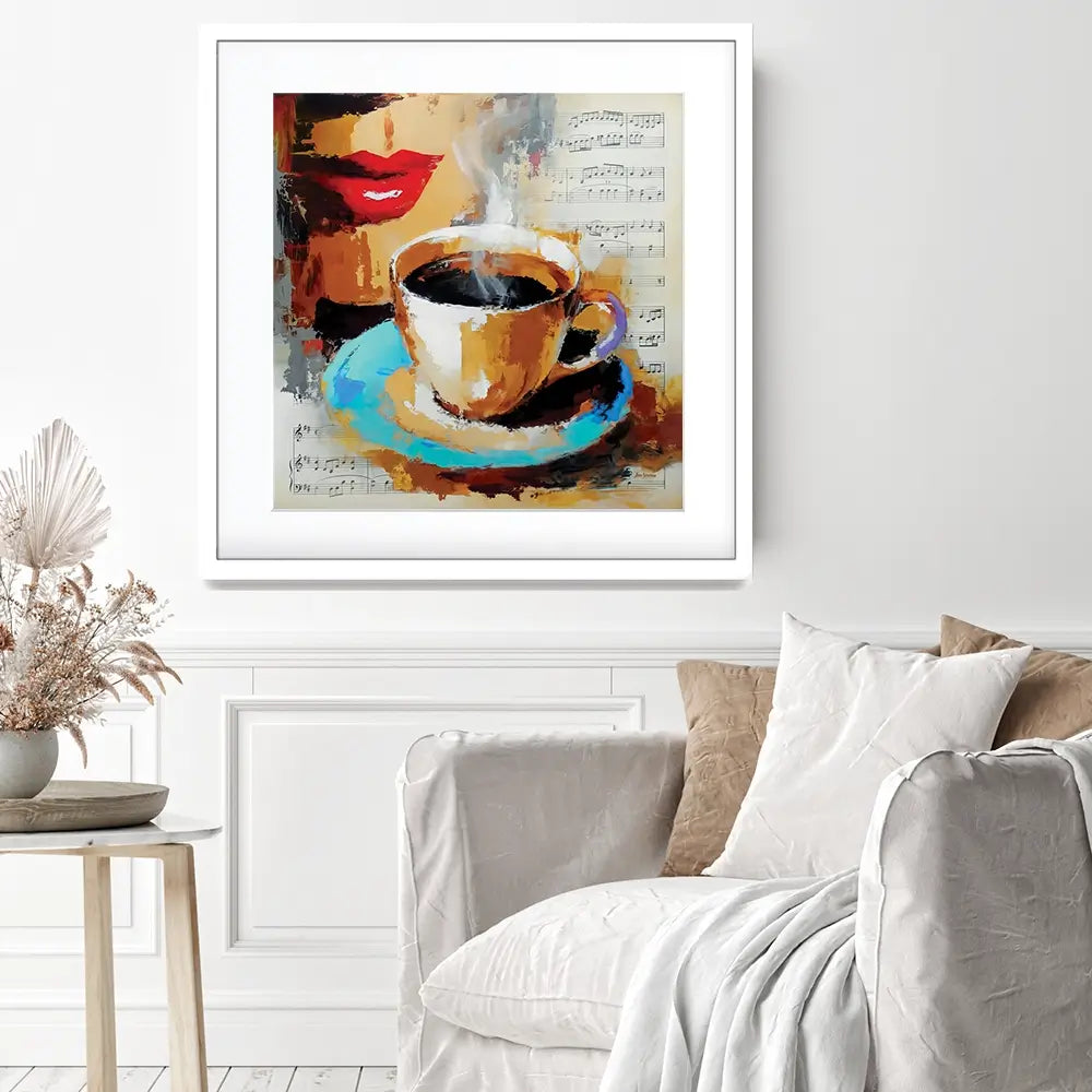 Coffee Cup And Musical Notes Square Framed Art Print Coffee Cup And Musical Notes Square Framed Art Print wall art product Leon Devenice
