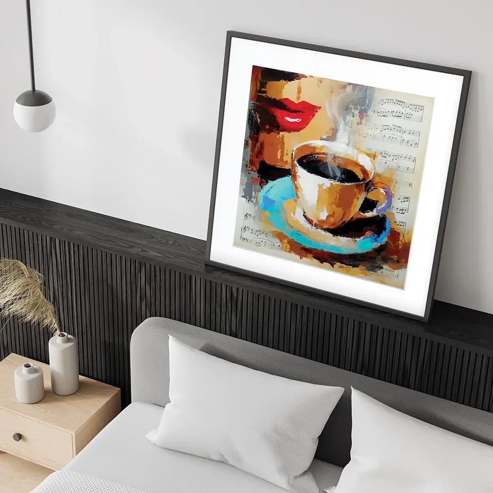 Coffee Cup And Musical Notes Square Framed Art Print Coffee Cup And Musical Notes Square Framed Art Print wall art product Leon Devenice