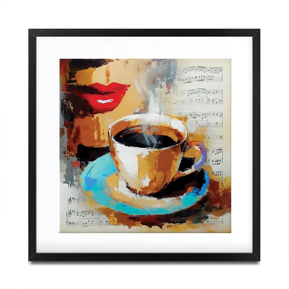 Coffee Cup And Musical Notes Square Framed Art Print Coffee Cup And Musical Notes Square Framed Art Print wall art product Leon Devenice