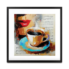 Coffee Cup And Musical Notes Square Framed Art Print Coffee Cup And Musical Notes Square Framed Art Print wall art product Leon Devenice