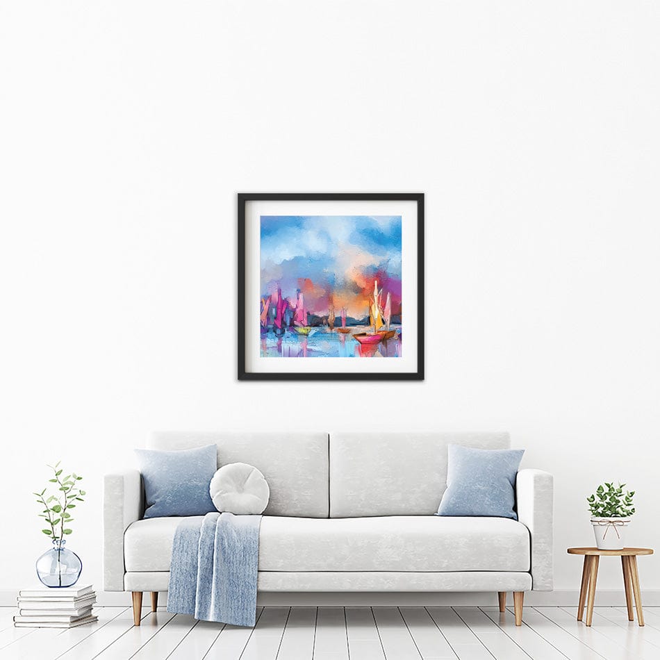 Coloured Boats Square Framed Art Print wall art product pluie_r / Shutterstock