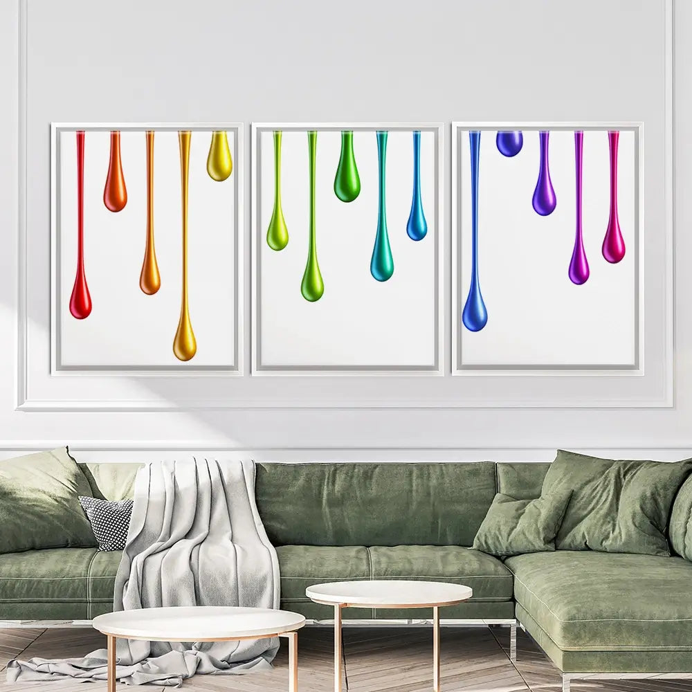 Coloured Paint Drips Trio Canvas Print Coloured Paint Drips Trio Canvas Print wall art product 3d_kot / Shutterstock