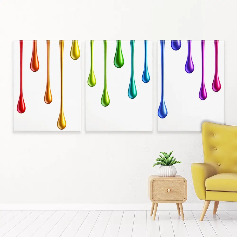 Coloured Paint Drips Trio Canvas Print Coloured Paint Drips Trio Canvas Print wall art product 3d_kot / Shutterstock