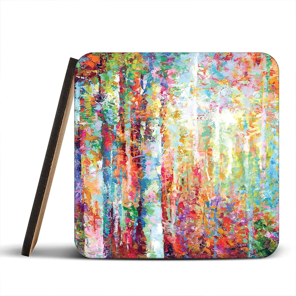 Colourful Abstract Birch Trees Coaster Set Colourful Abstract Birch Trees Coaster Set wall art product Leon Devenice