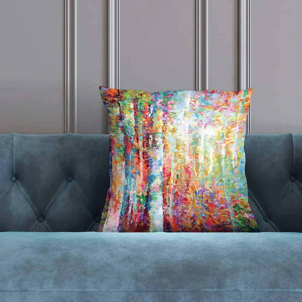 Colourful Abstract Birch Trees Cushion Colourful Abstract Birch Trees Cushion wall art product Leon Devenice