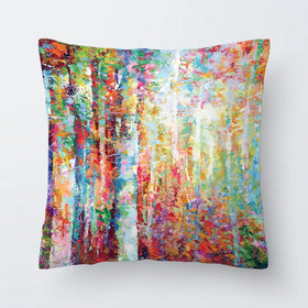 Colourful Abstract Birch Trees Cushion Colourful Abstract Birch Trees Cushion wall art product Leon Devenice