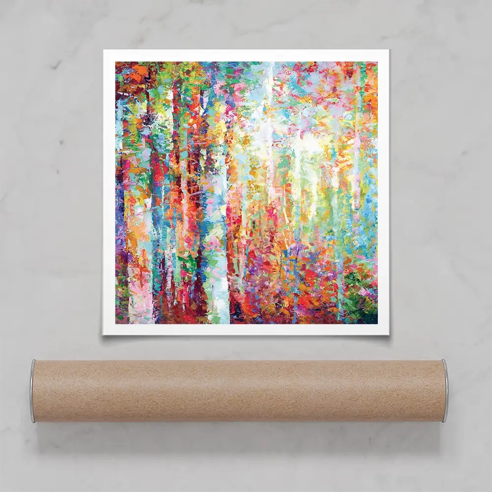 Colourful Abstract Birch Trees Square Art Print Colourful Abstract Birch Trees Square Art Print wall art product Leon Devenice