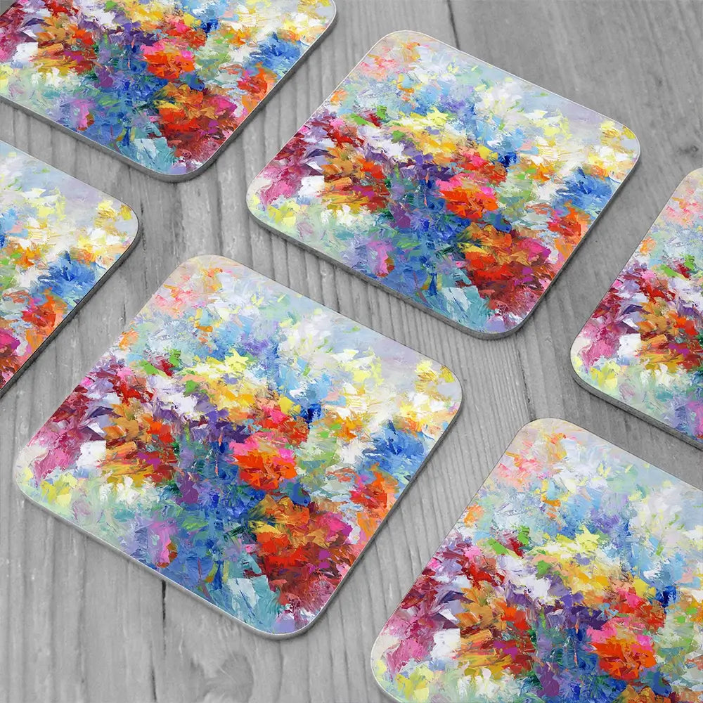 Colourful Abstract Floral 2 Coaster Set Colourful Abstract Floral 2 Coaster Set wall art product Leon Devenice
