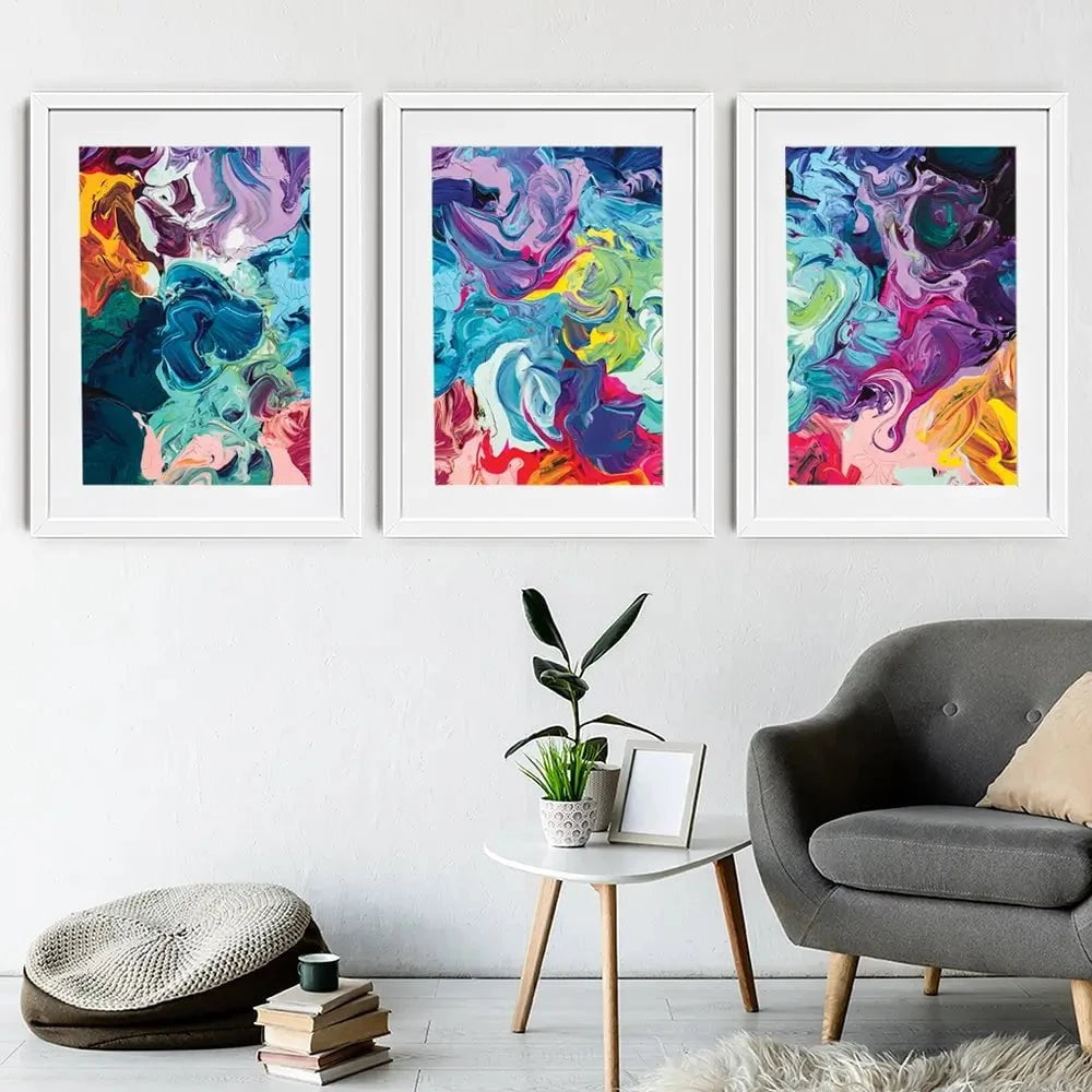 Colourful Abstract Framed Art Print Trio Colourful Abstract Framed Art Print Trio wall art product vhpicstock / Shutterstock
