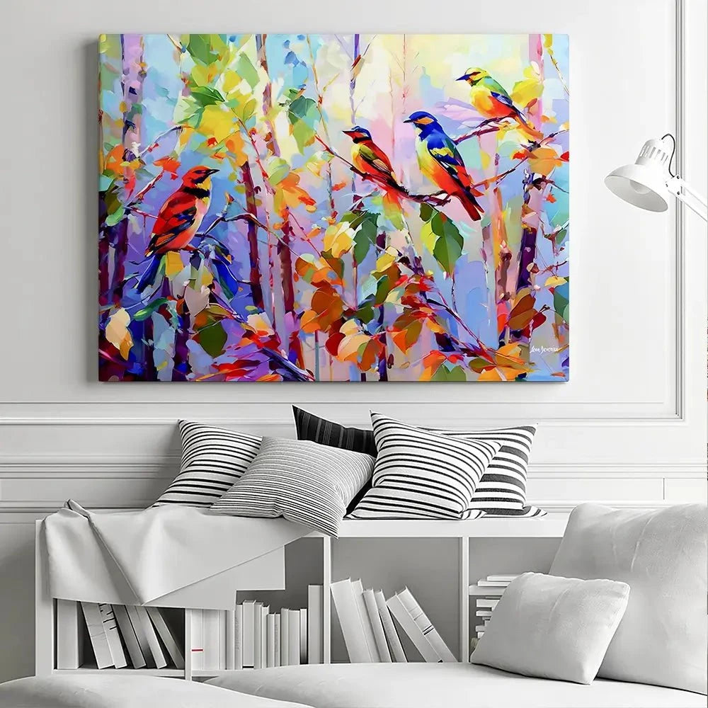 Colourful Birds Chirping Canvas Print Colourful Birds Chirping Canvas Print wall art product Leon Devenice