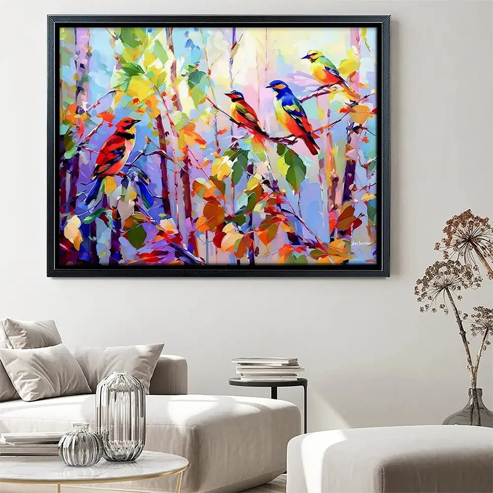 Colourful Birds Chirping Canvas Print Colourful Birds Chirping Canvas Print wall art product Leon Devenice