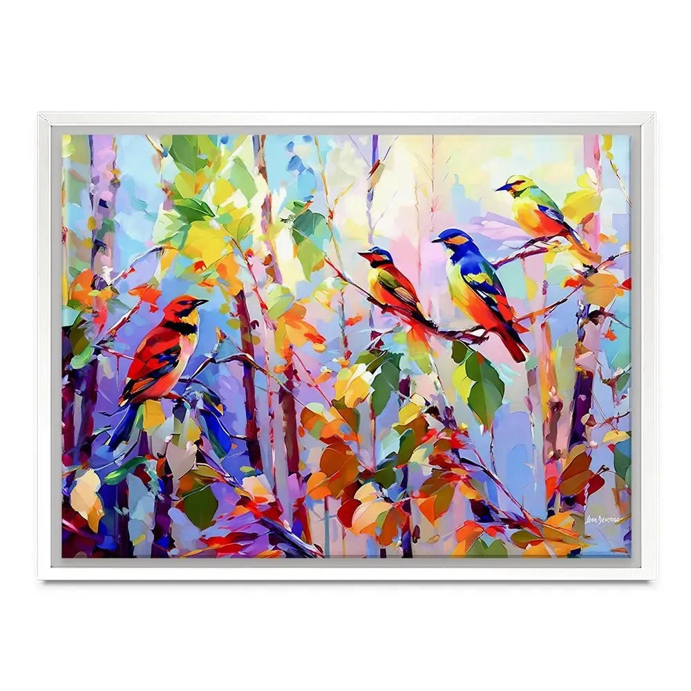 Colourful Birds Chirping Canvas Print Colourful Birds Chirping Canvas Print wall art product Leon Devenice