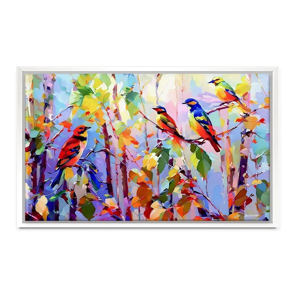 Colourful Birds Chirping Canvas Print Colourful Birds Chirping Canvas Print wall art product Leon Devenice