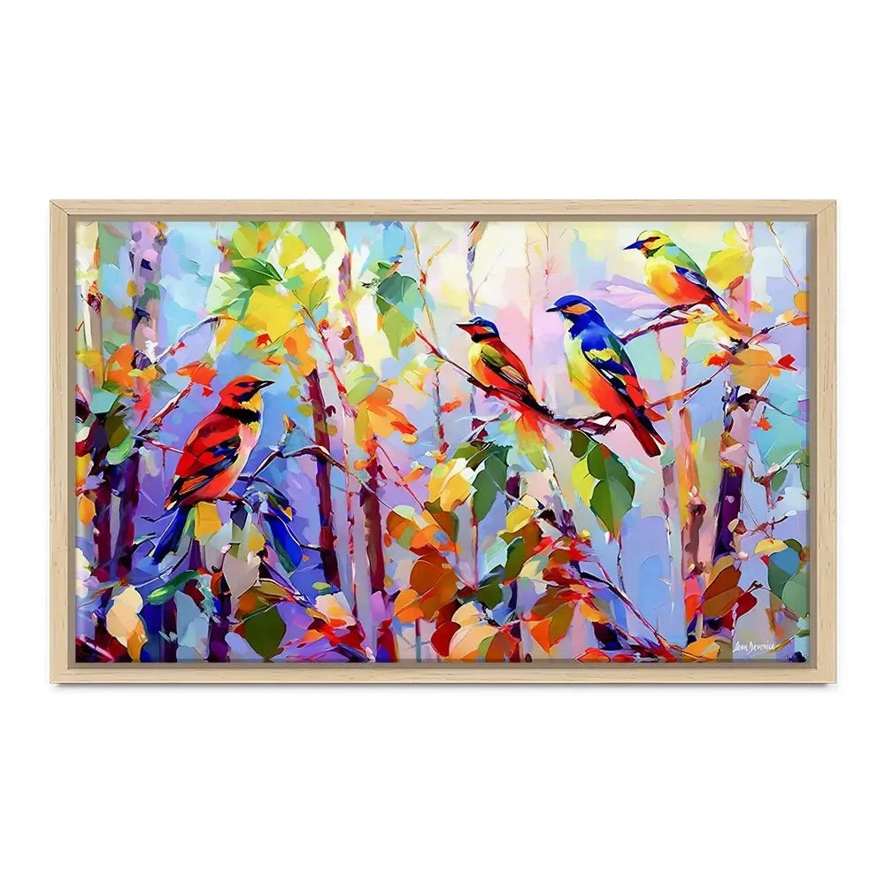 Colourful Birds Chirping Canvas Print Colourful Birds Chirping Canvas Print wall art product Leon Devenice