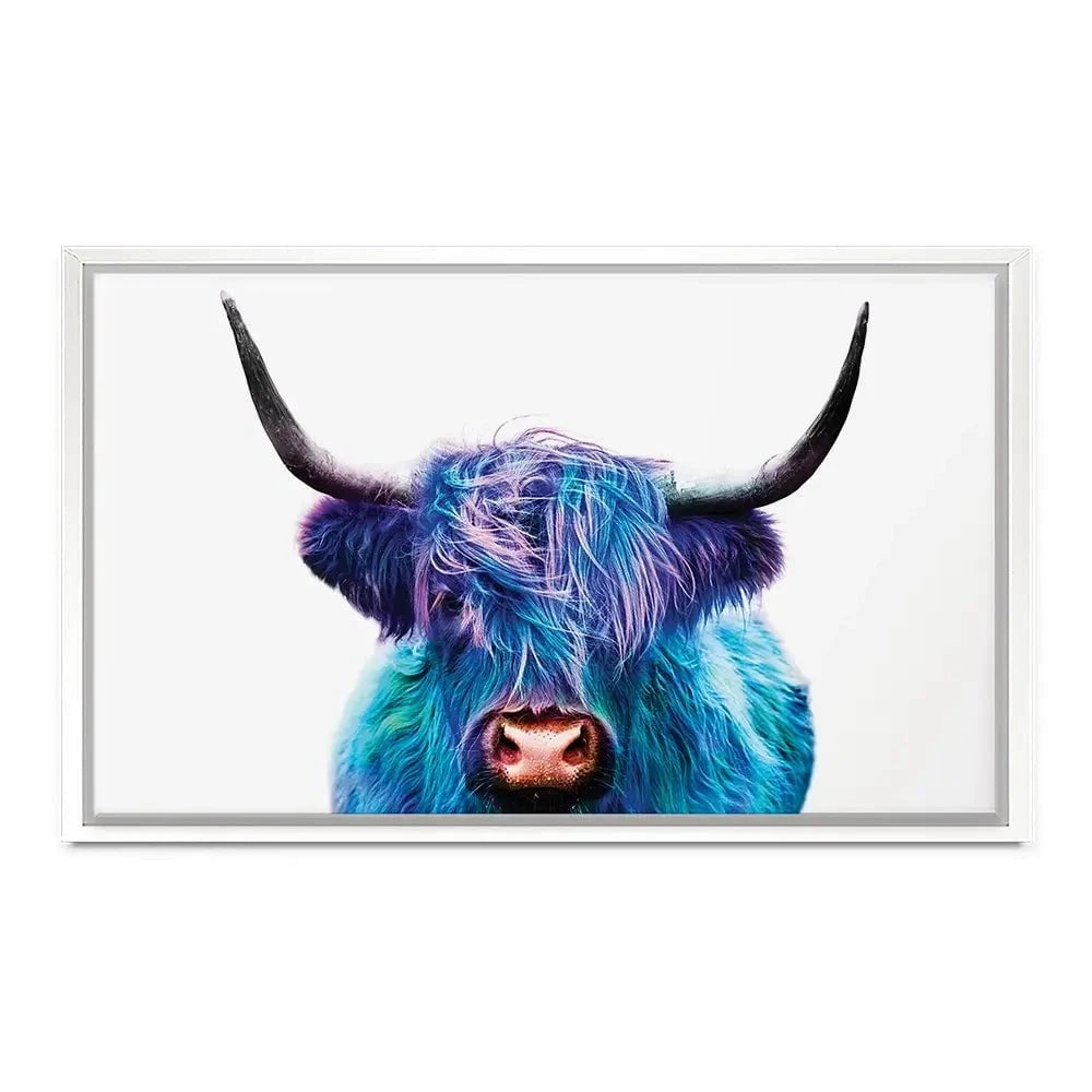 Colourful Blue Highland Cow Canvas Print Colourful Blue Highland Cow Canvas Print wall art product Patricia Chumillas / Shutterstock