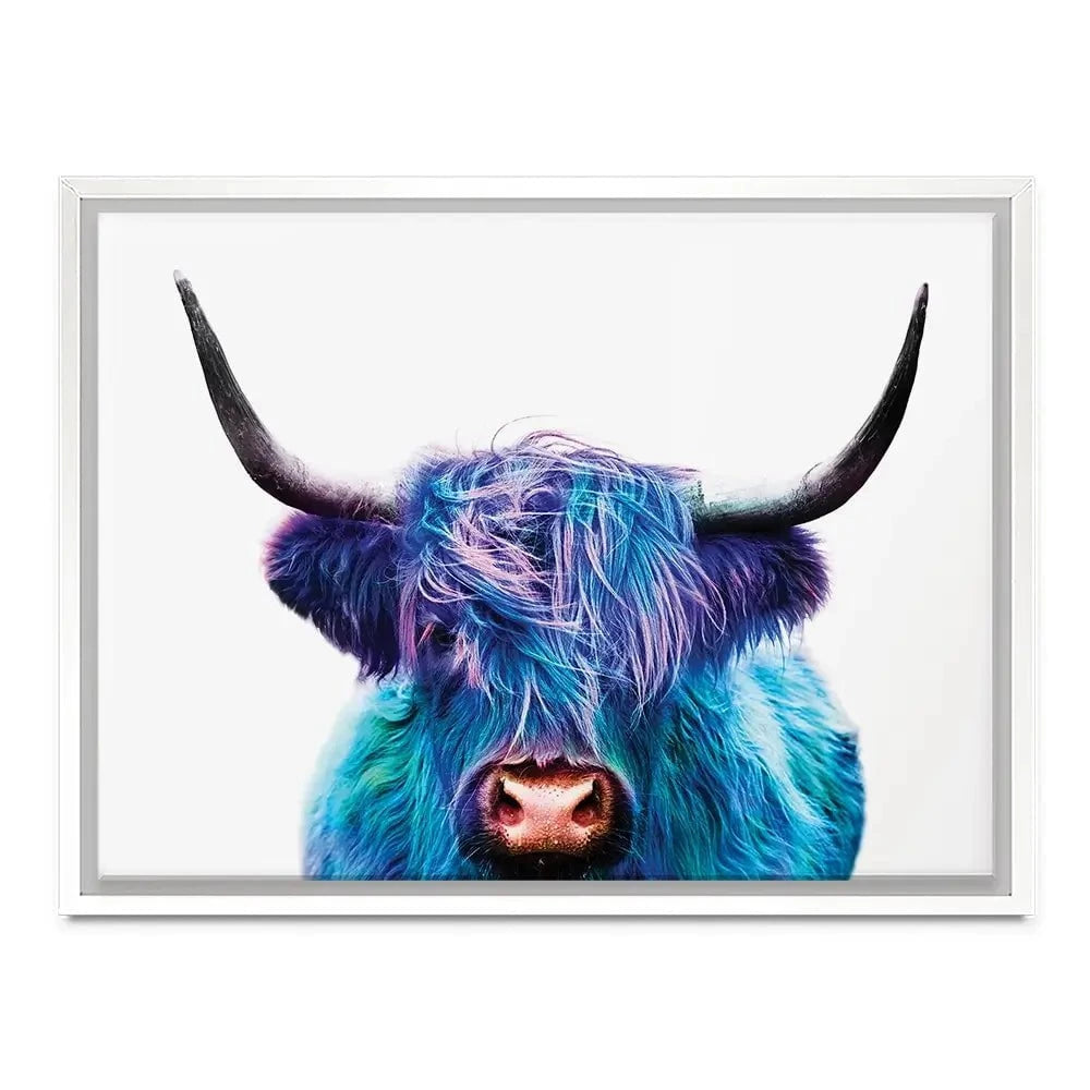 Colourful Blue Highland Cow Canvas Print Colourful Blue Highland Cow Canvas Print wall art product Patricia Chumillas / Shutterstock