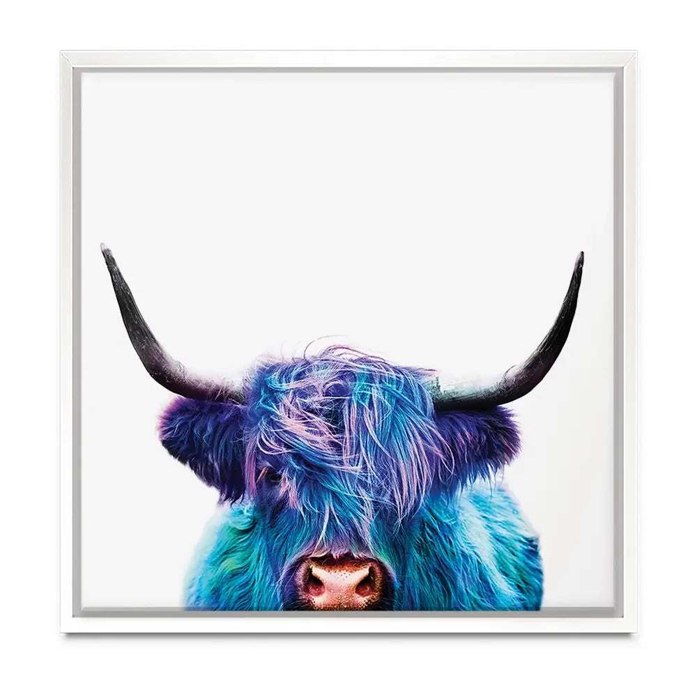 Colourful Blue Highland Cow Oversized Canvas Print Colourful Blue Highland Cow Oversized Canvas Print wall art product Art Print Shop