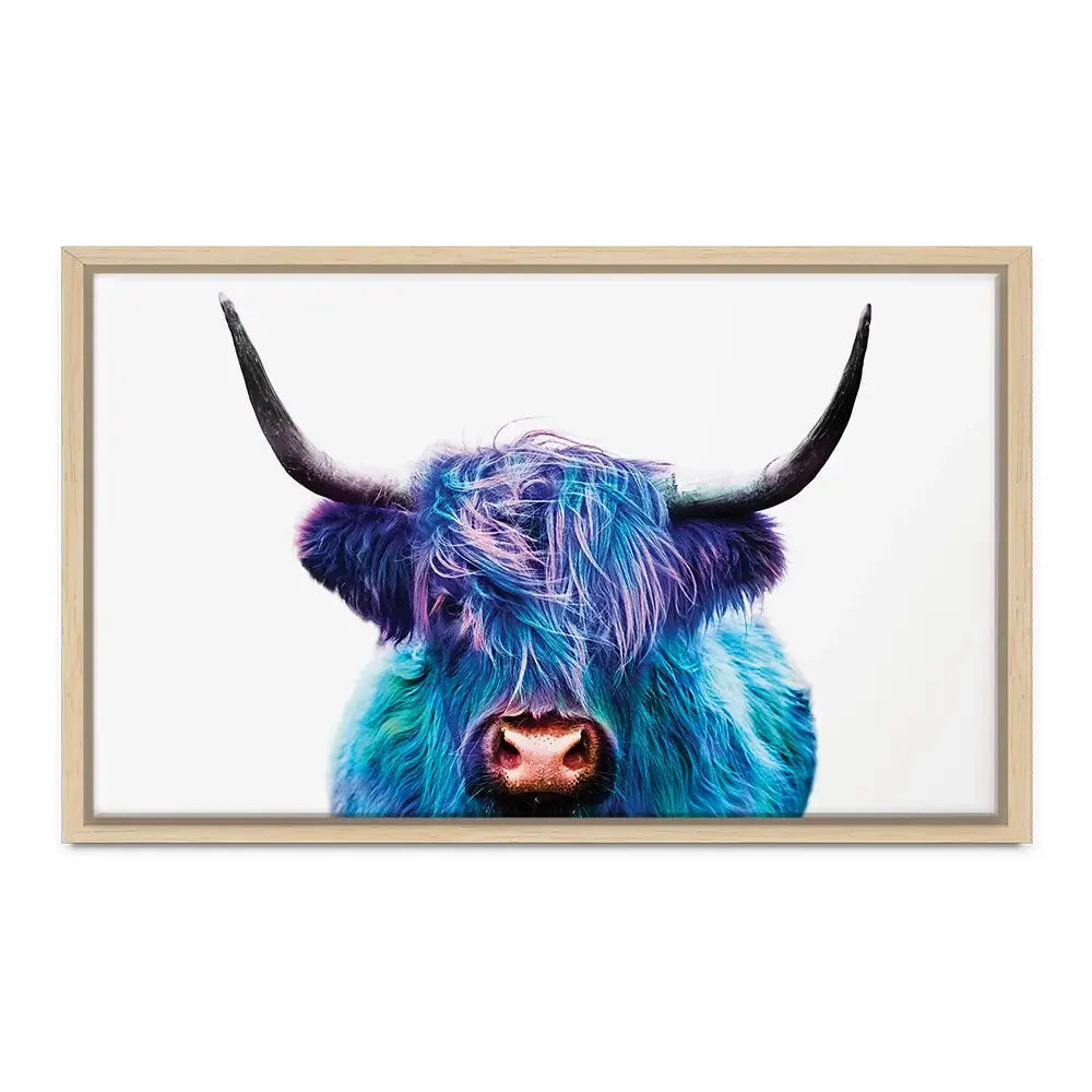 Colourful Blue Highland Cow Oversized Canvas Print Colourful Blue Highland Cow Oversized Canvas Print wall art product Art Print Shop