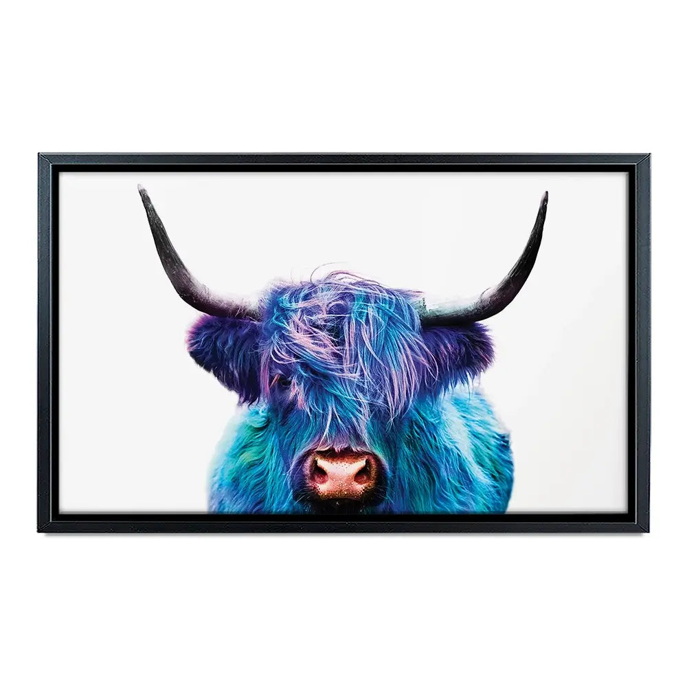 Colourful Blue Highland Cow Oversized Canvas Print Colourful Blue Highland Cow Oversized Canvas Print wall art product Art Print Shop