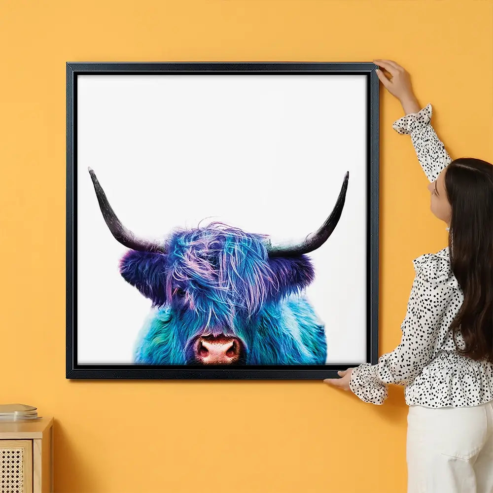 Colourful Blue Highland Cow Oversized Canvas Print Colourful Blue Highland Cow Oversized Canvas Print wall art product Art Print Shop
