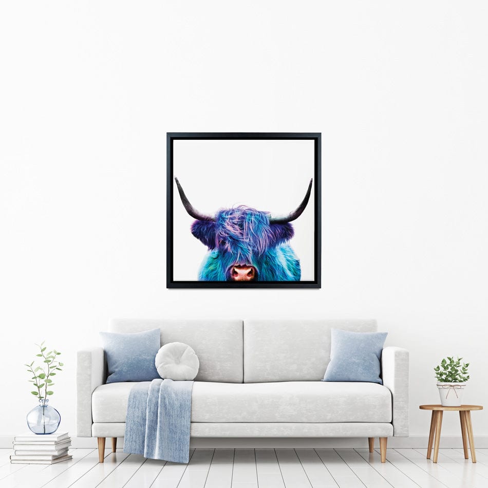 Colourful Blue Highland Cow Square Canvas Print Colourful Blue Highland Cow Square Canvas Print wall art product Patricia Chumillas / Shutterstock