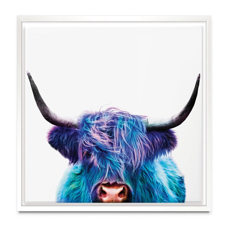 Colourful Blue Highland Cow Square Canvas Print Colourful Blue Highland Cow Square Canvas Print wall art product Patricia Chumillas / Shutterstock