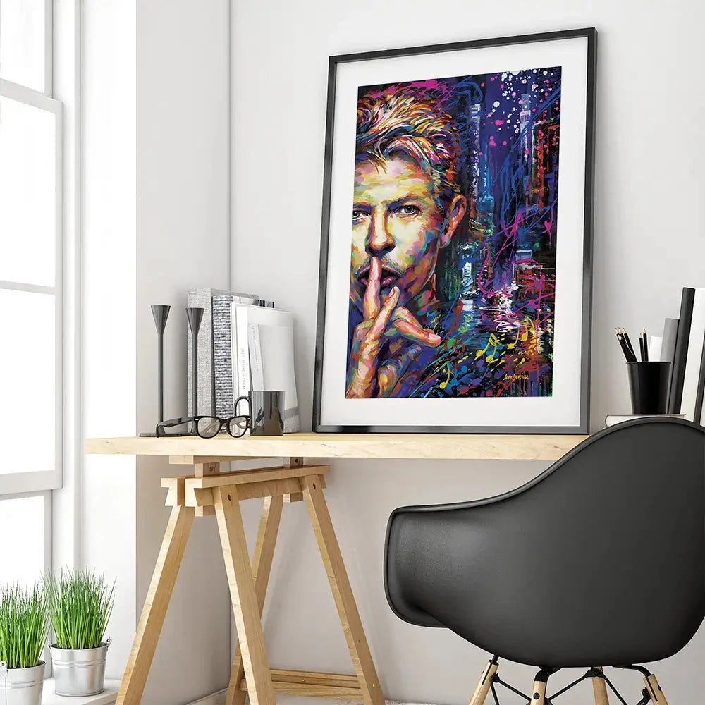 Colourful Bowie Framed Art Print Colourful Bowie Framed Art Print wall art product Leon Devenice