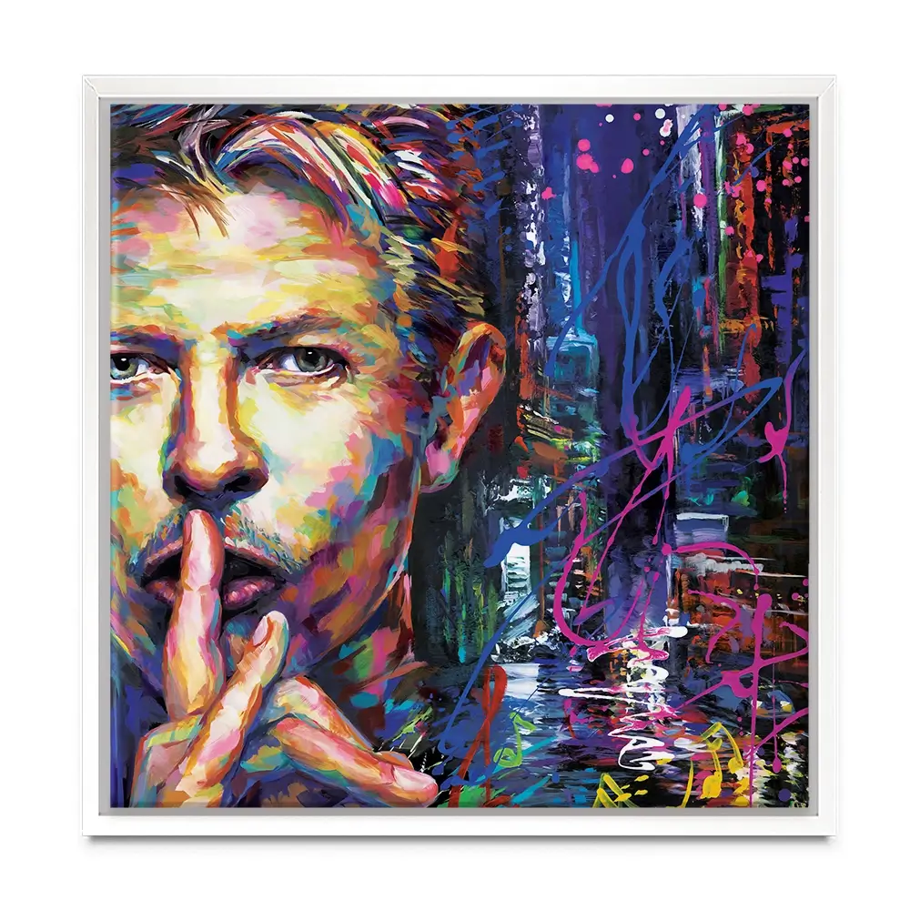 Colourful Bowie Square Canvas Print Colourful Bowie Square Canvas Print wall art product Leon Devenice