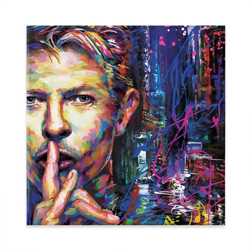 Colourful Bowie Square Canvas Print Colourful Bowie Square Canvas Print wall art product Leon Devenice