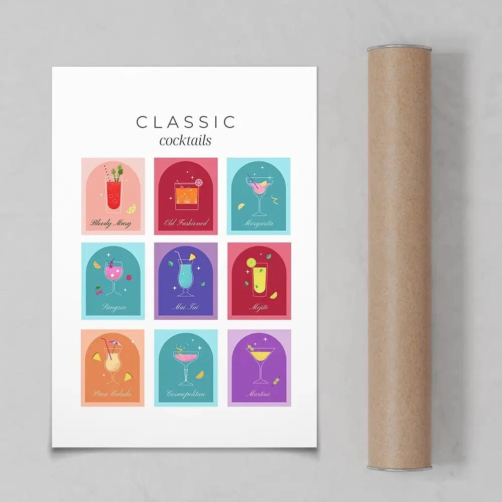 Colourful Classic Cocktails Art Print Colourful Classic Cocktails Art Print wall art product Art Print Shop