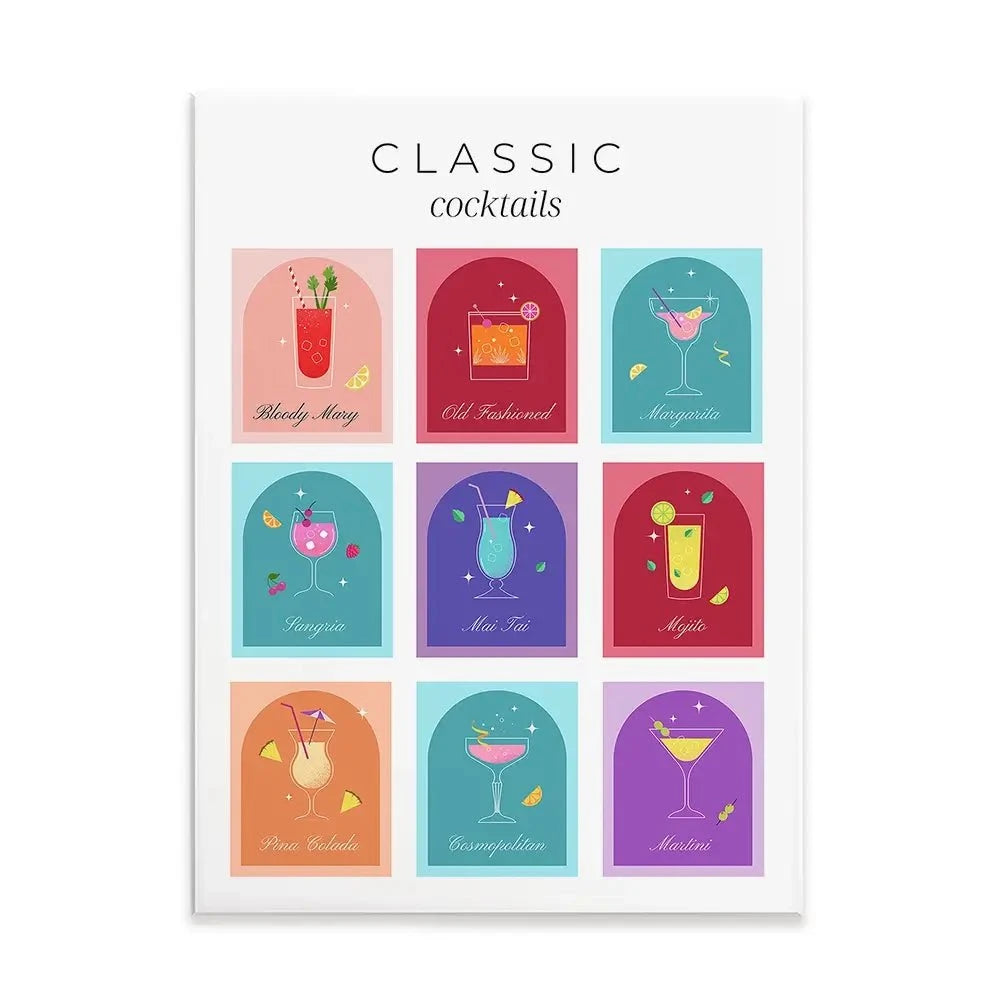 Colourful Classic Cocktails Canvas Print Colourful Classic Cocktails Canvas Print wall art product Art Print Shop