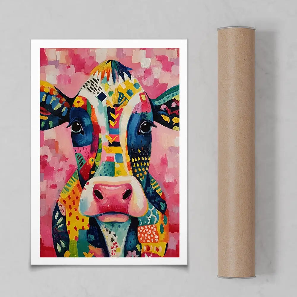 Colourful Cow In Pattern Art Print Colourful Cow In Pattern Art Print wall art product IAmHomeStudio