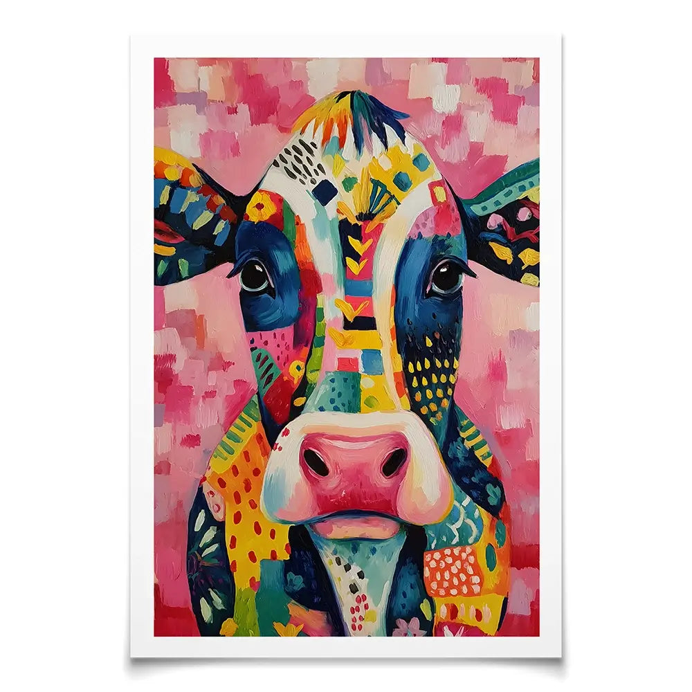 Colourful Cow In Pattern Art Print Colourful Cow In Pattern Art Print wall art product IAmHomeStudio