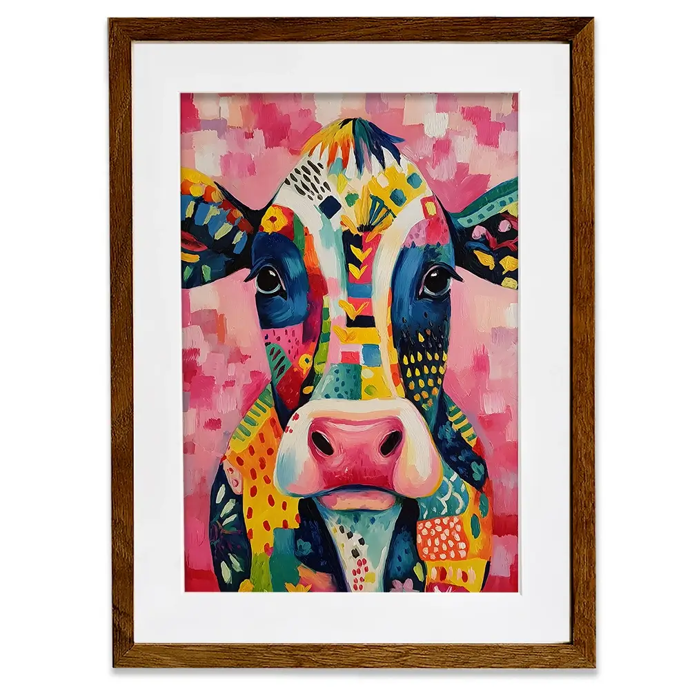 Colourful Cow In Pattern Framed Art Print Colourful Cow In Pattern Framed Art Print wall art product IAmHomeStudio