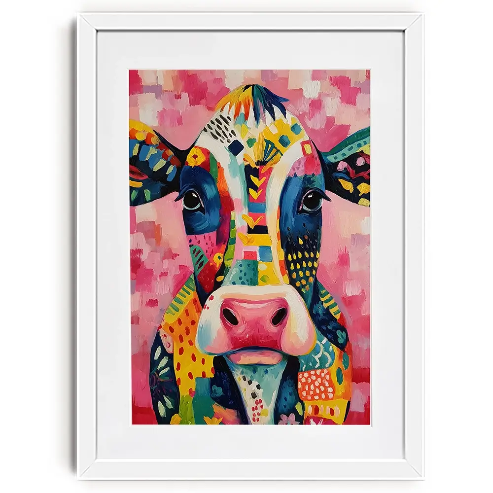 Colourful Cow In Pattern Framed Art Print Colourful Cow In Pattern Framed Art Print wall art product IAmHomeStudio