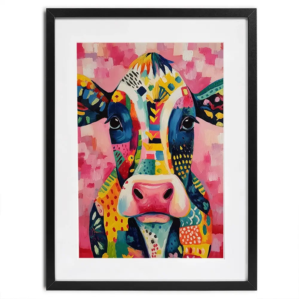 Colourful Cow In Pattern Framed Art Print Colourful Cow In Pattern Framed Art Print wall art product IAmHomeStudio