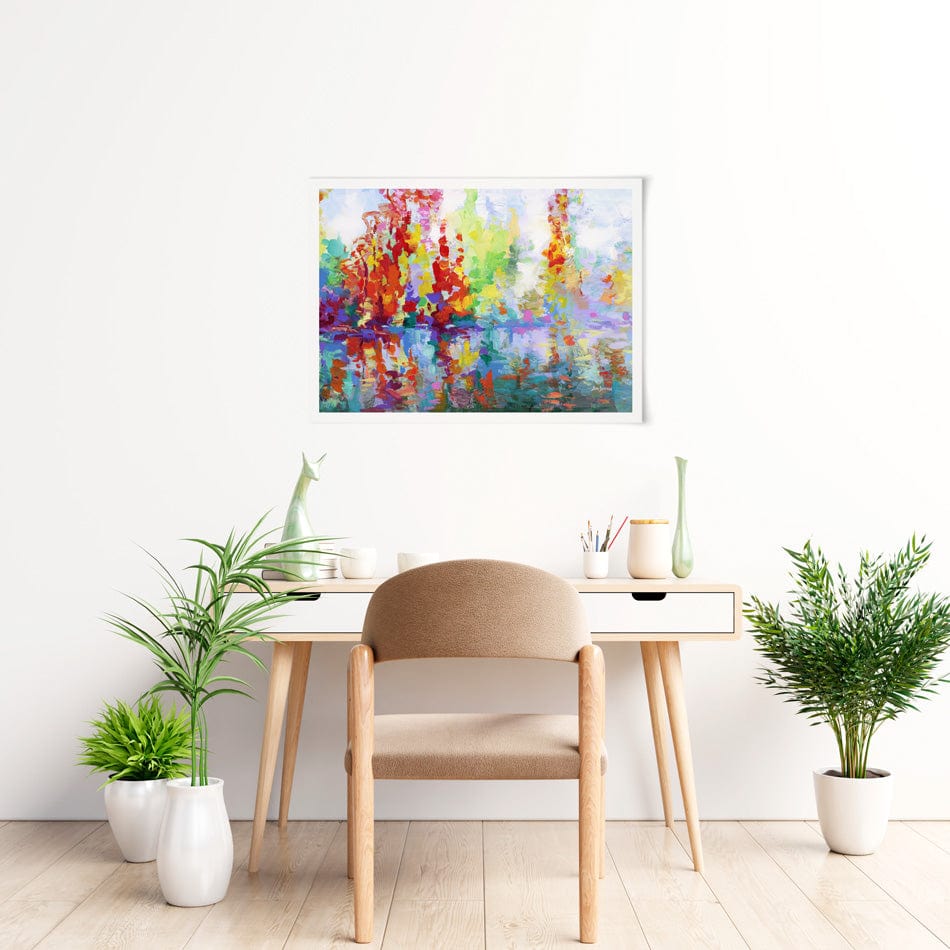 Colourful Forest By The Lake Art Print wall art product Leon Devenice
