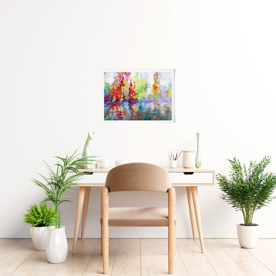 Colourful Forest By The Lake Art Print wall art product Leon Devenice