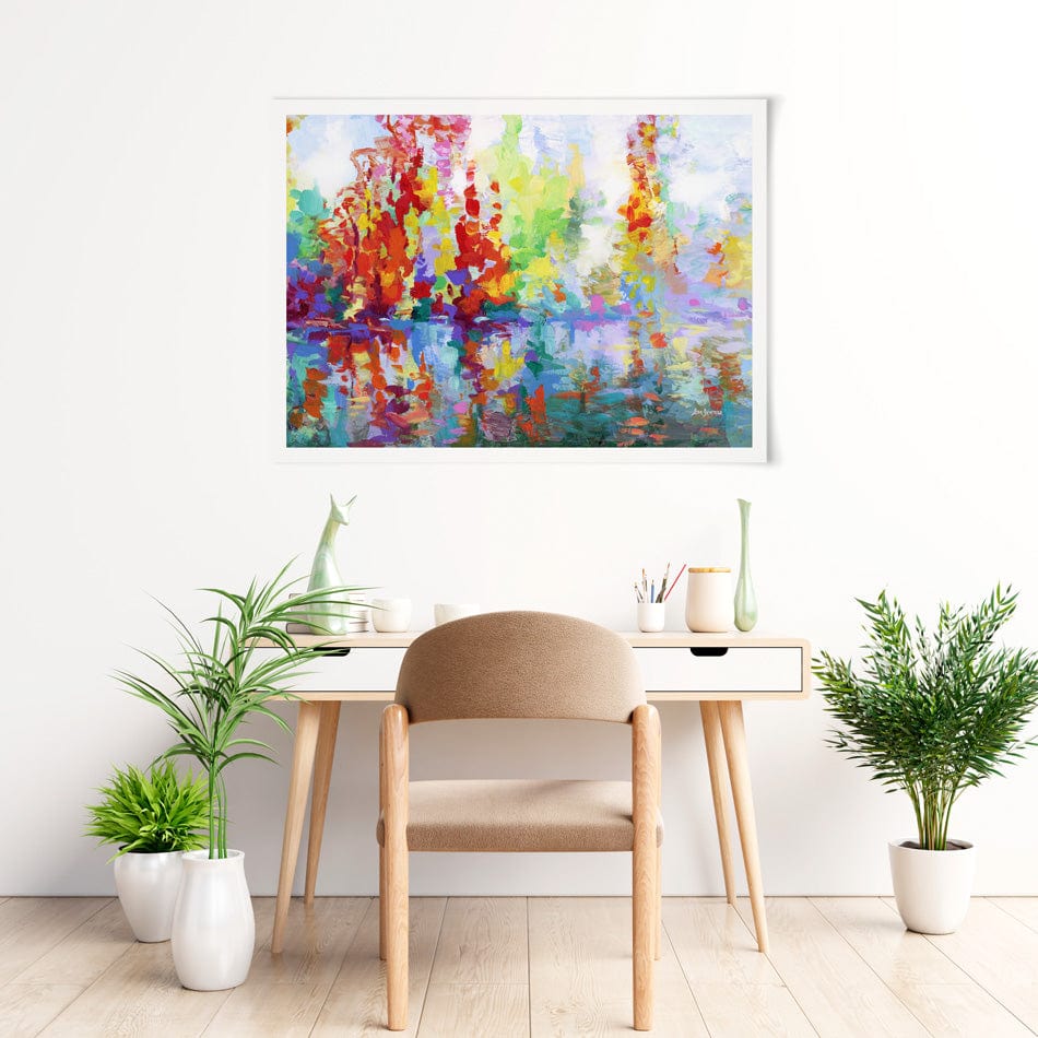 Colourful Forest By The Lake Art Print wall art product Leon Devenice