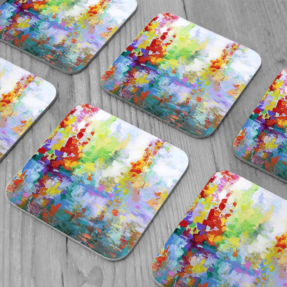 Colourful Forest By The Lake Coaster Set Colourful Forest By The Lake Coaster Set wall art product Leon Devenice