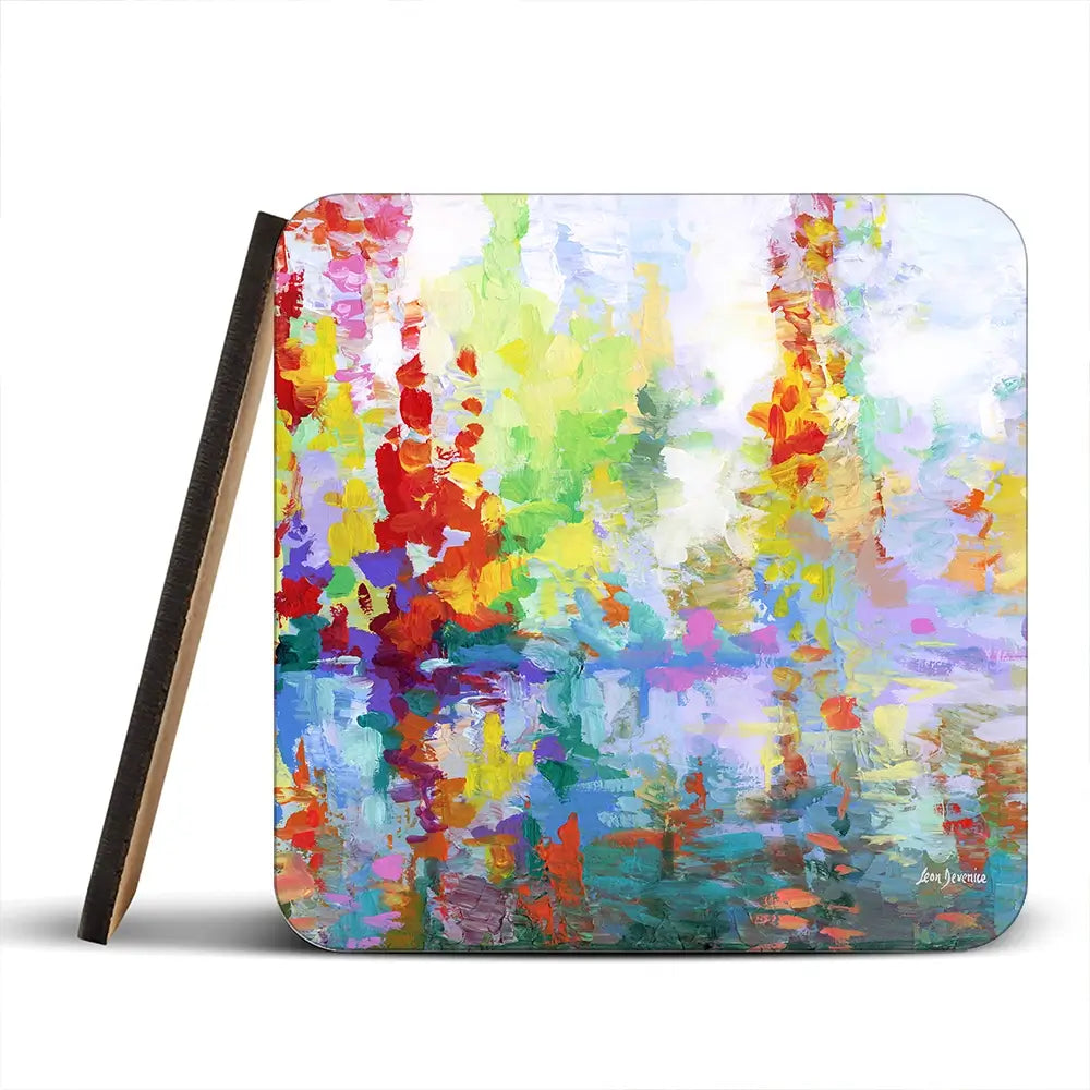 Colourful Forest By The Lake Coaster Set Colourful Forest By The Lake Coaster Set wall art product Leon Devenice