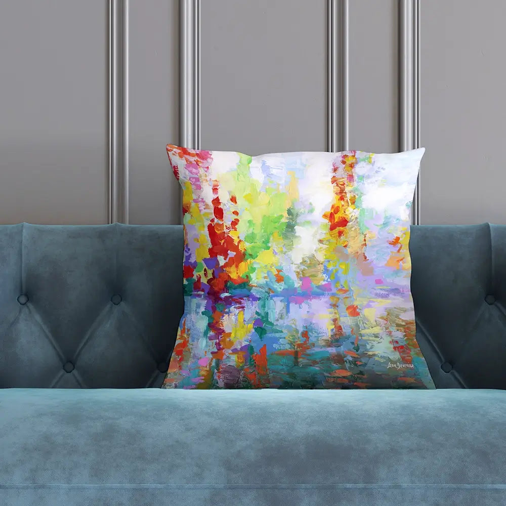 Colourful Forest By The Lake Cushion Colourful Forest By The Lake Cushion wall art product Leon Devenice
