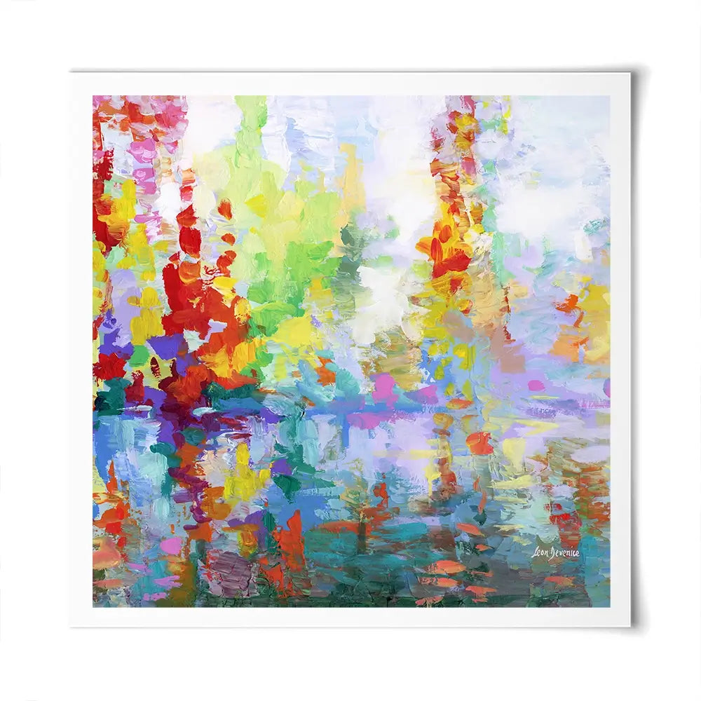Colourful Forest By The Lake Square Art Print Colourful Forest By The Lake Square Art Print wall art product Leon Devenice