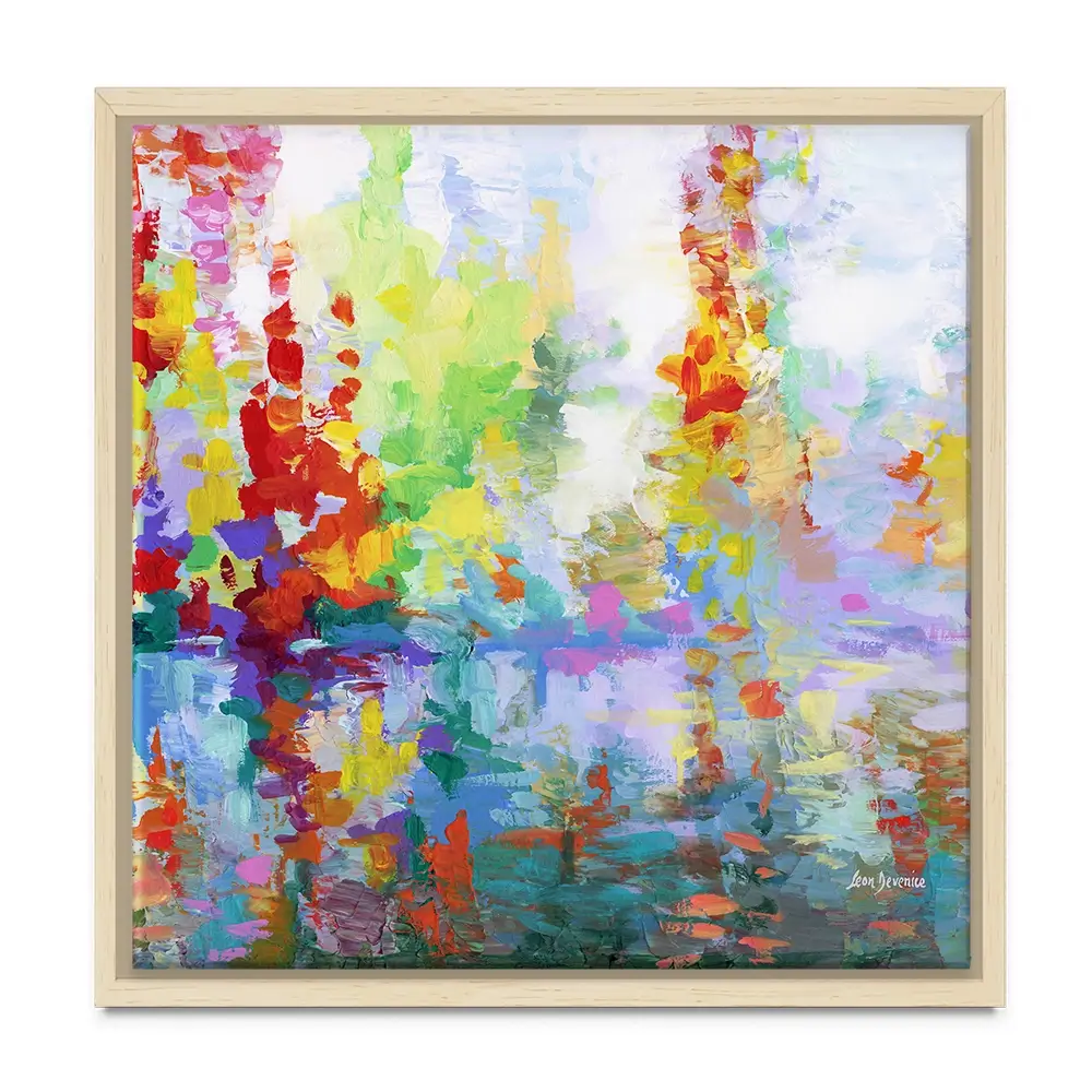 Colourful Forest By The Lake Square Canvas Print Colourful Forest By The Lake Square Canvas Print wall art product Leon Devenice