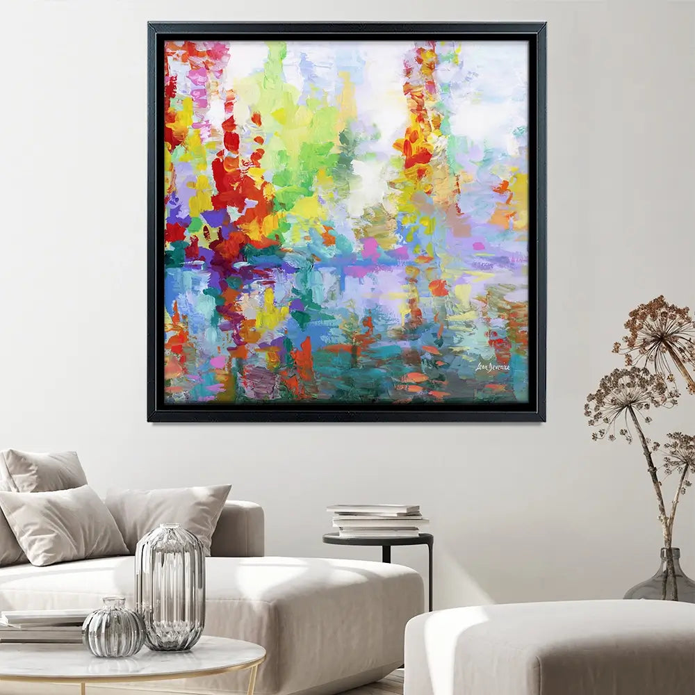 Colourful Forest By The Lake Square Canvas Print Colourful Forest By The Lake Square Canvas Print wall art product Leon Devenice