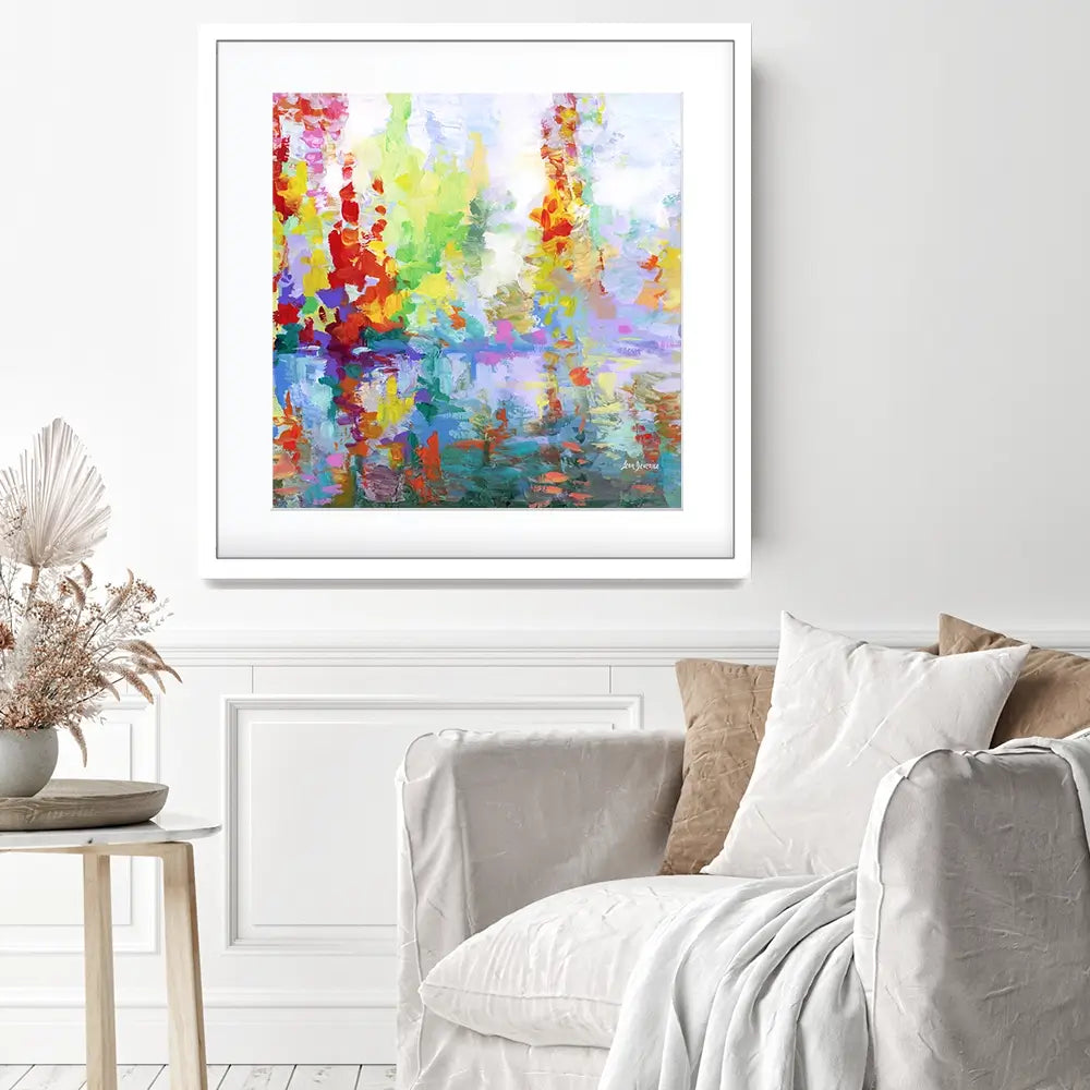 Colourful Forest By The Lake Square Framed Art Print Colourful Forest By The Lake Square Framed Art Print wall art product Leon Devenice
