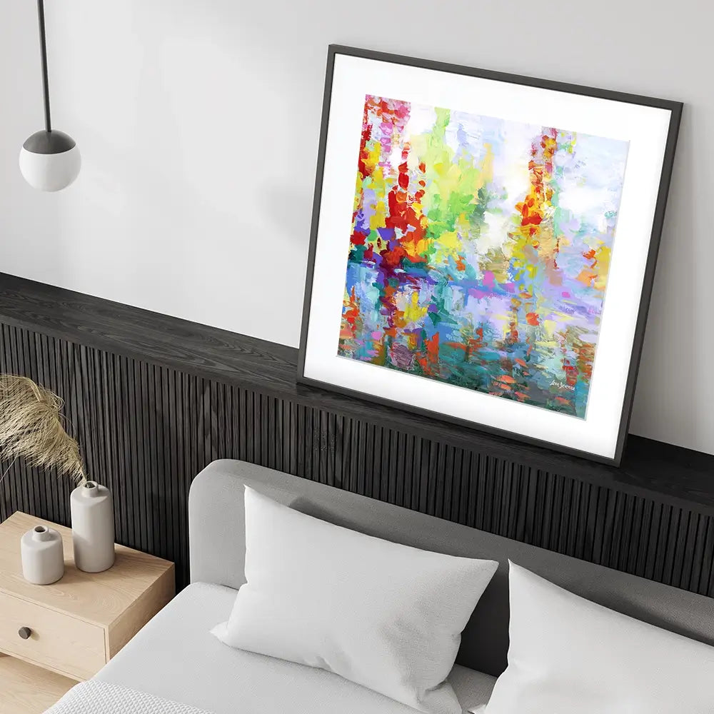 Colourful Forest By The Lake Square Framed Art Print Colourful Forest By The Lake Square Framed Art Print wall art product Leon Devenice