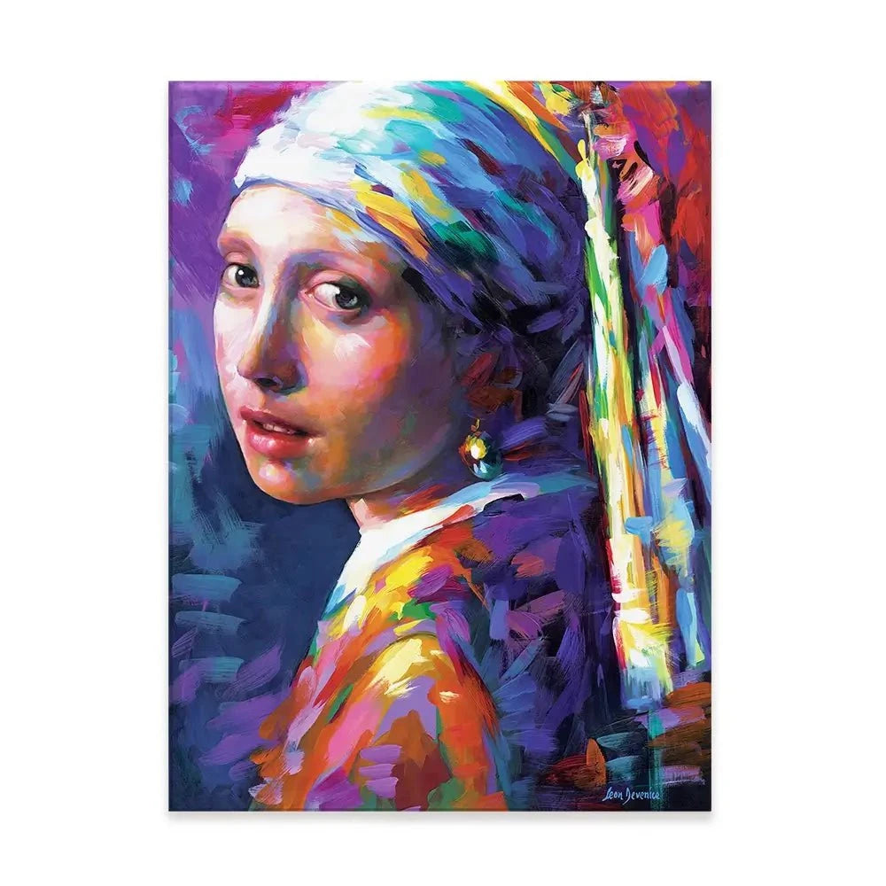 Colourful Girl With A Pearl Earring Canvas Print Colourful Girl With A Pearl Earring Canvas Print wall art product Leon Devenice